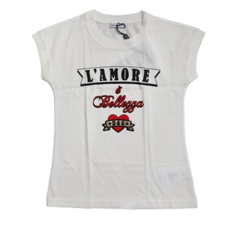 Dolce & Gabbana White Tee with Red and Black Design